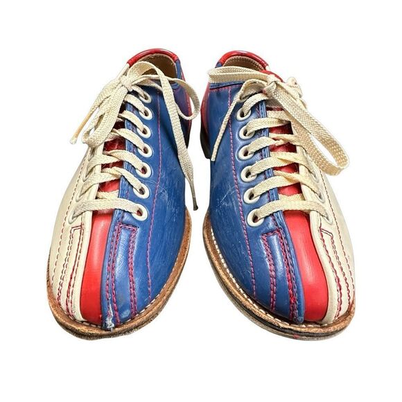 BOB WOLF Vintage Bowling Shoes Red Blue Tan Size 6.5-7 - Picture 9 of 14